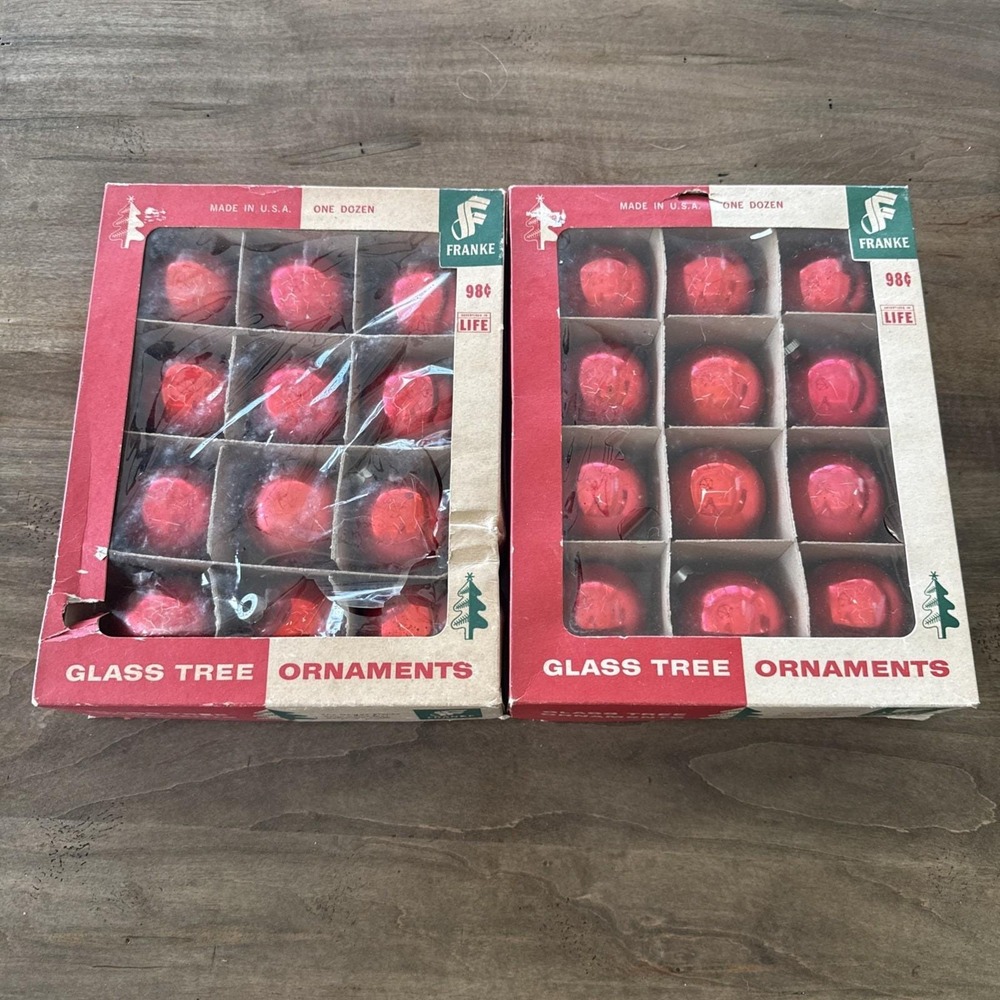 Lot of 24 Red Franke Company Vintage Christmas Holiday Ornaments